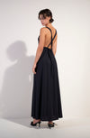 licie Long black halter dress in stretch voile