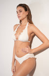 Foam white triangle bikini top with ruffles