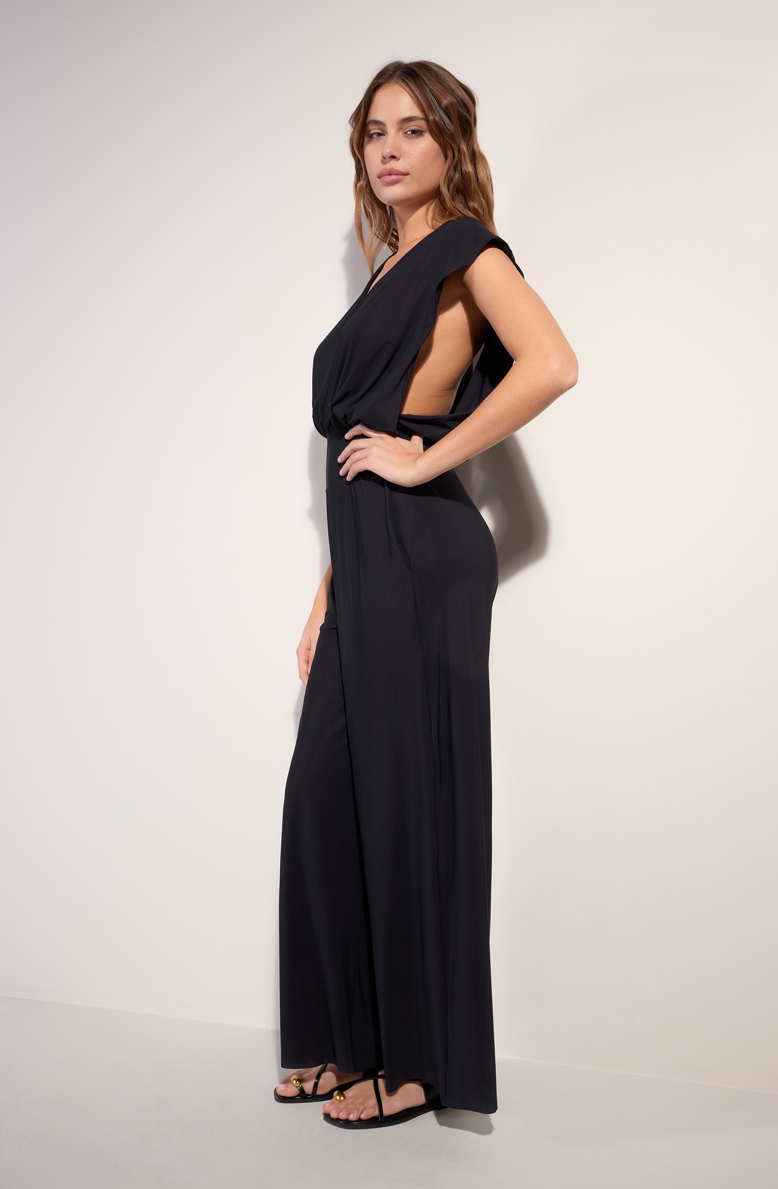 maissa combinaison pantalon en voile extensible noir