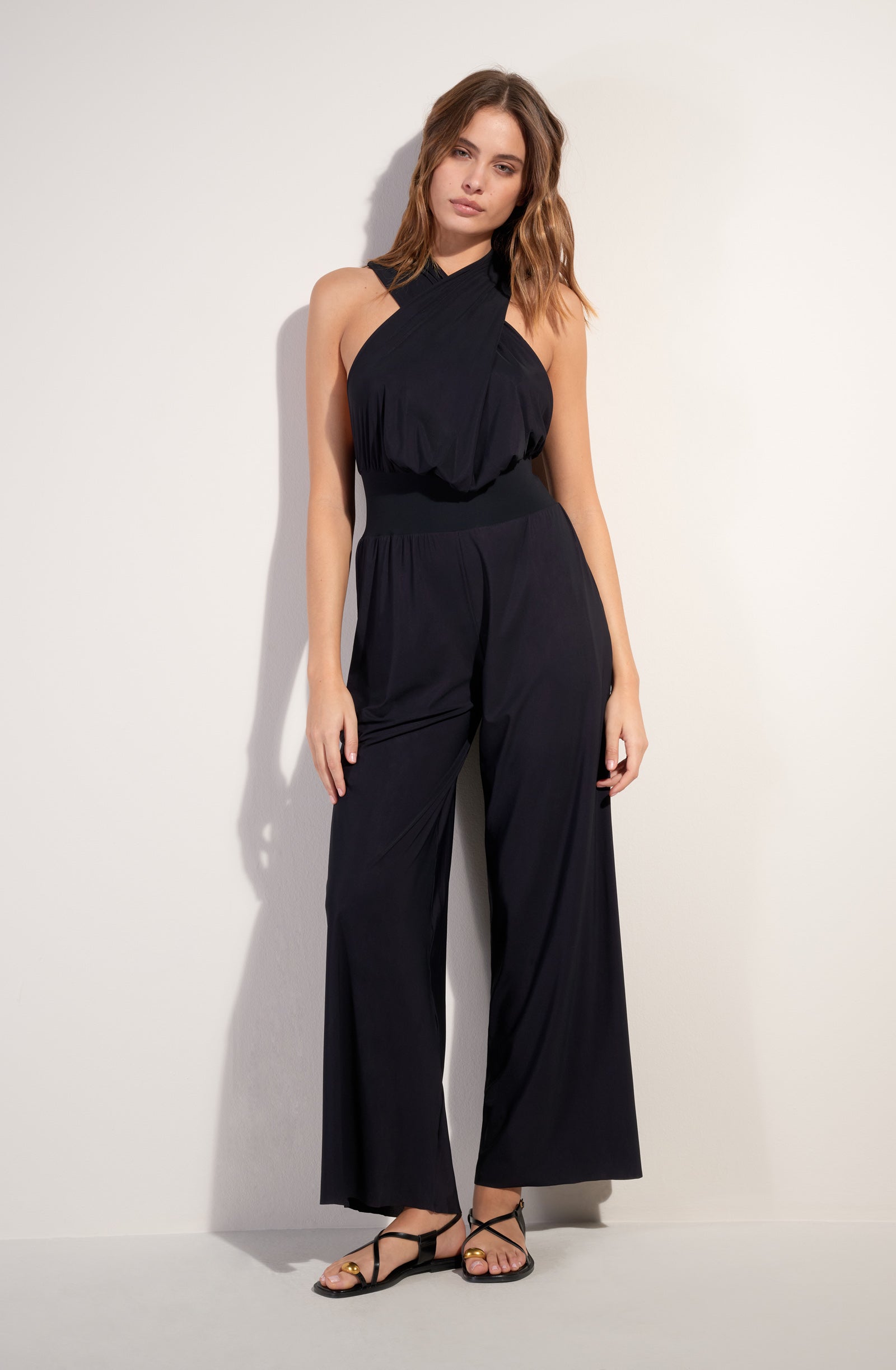 maissa combinaison pantalon en voile extensible noir