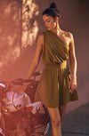 nola Bronze V-neck stretch voile short dress