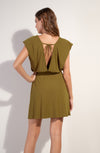 nola Bronze V-neck stretch voile short dress