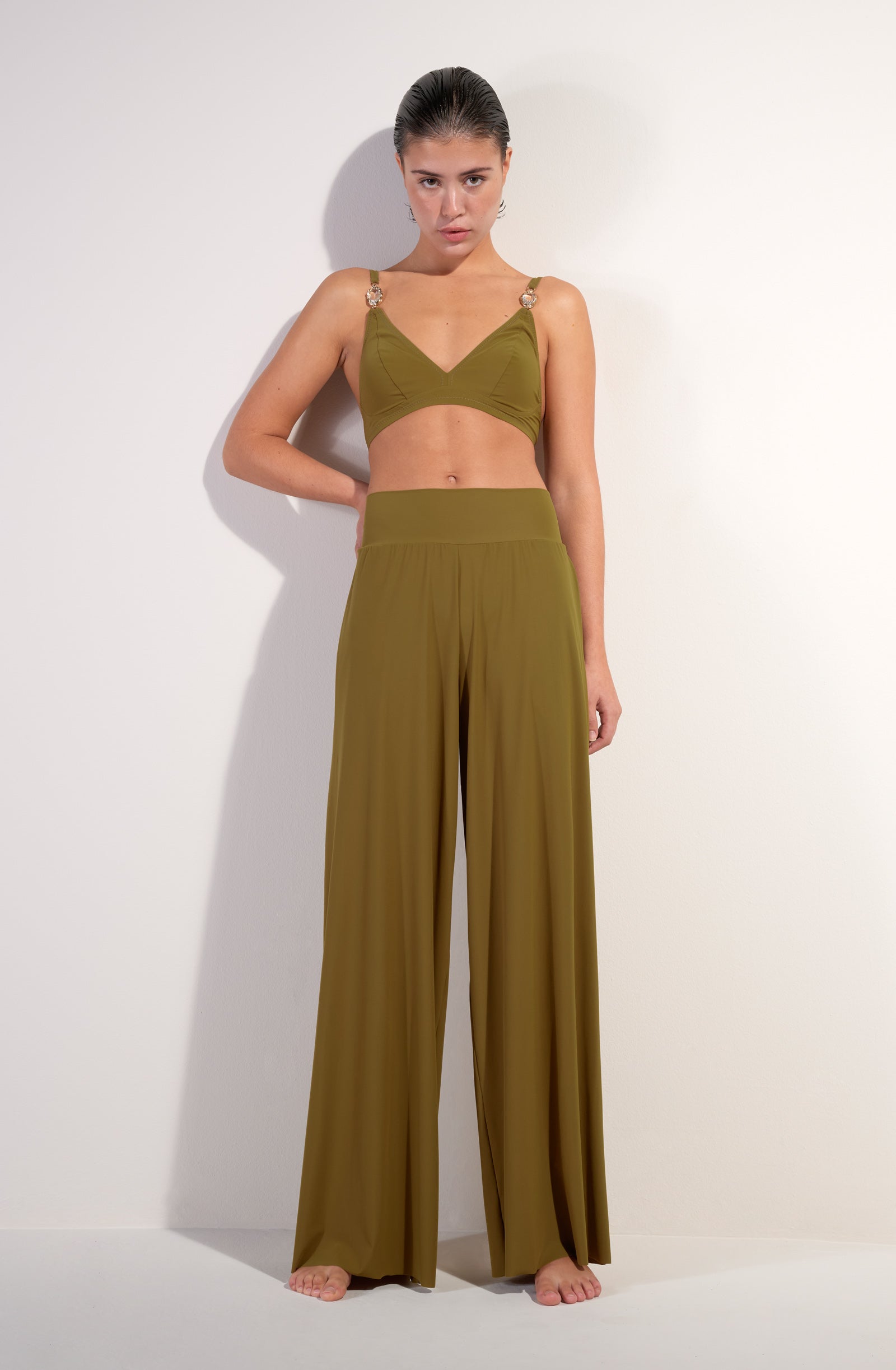 pitta Bronze wide-leg printed pants in tulle