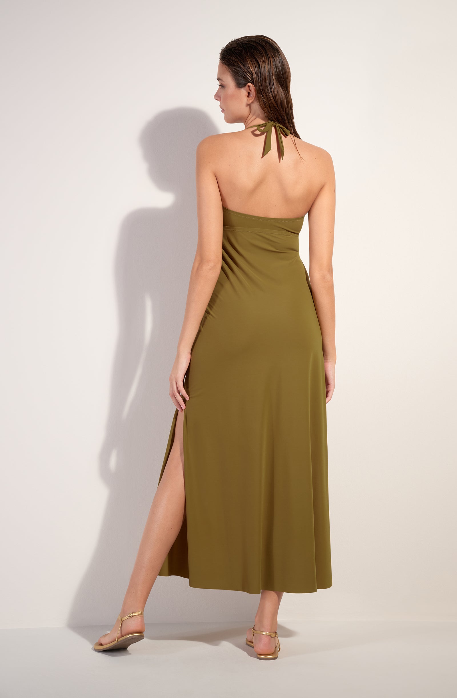 reine robe longue bustier en voile extensible bronze