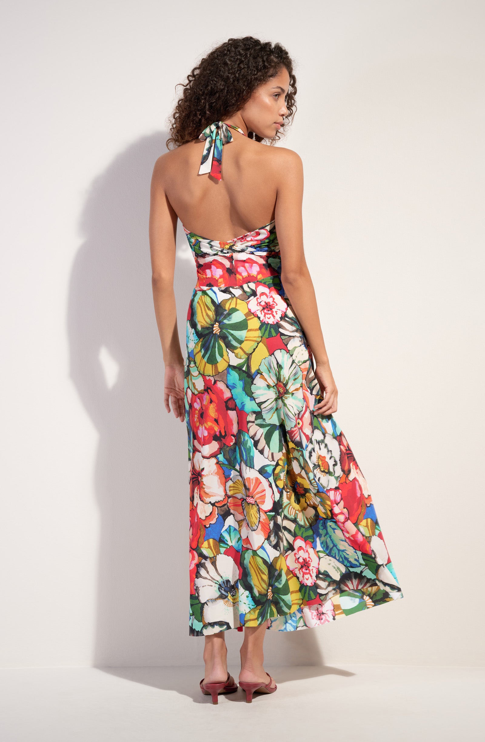 rona robe longue en voile dos nu imprime flower