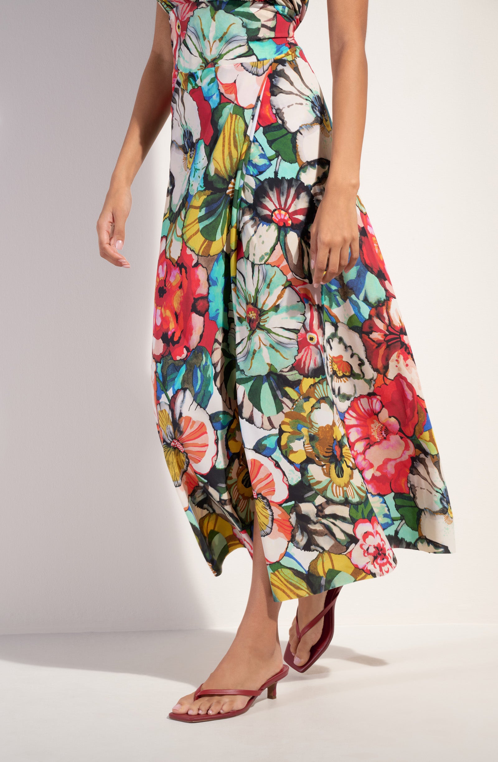 rona robe longue en voile dos nu imprime flower