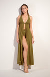 rosane Long bronze dress opened at the front