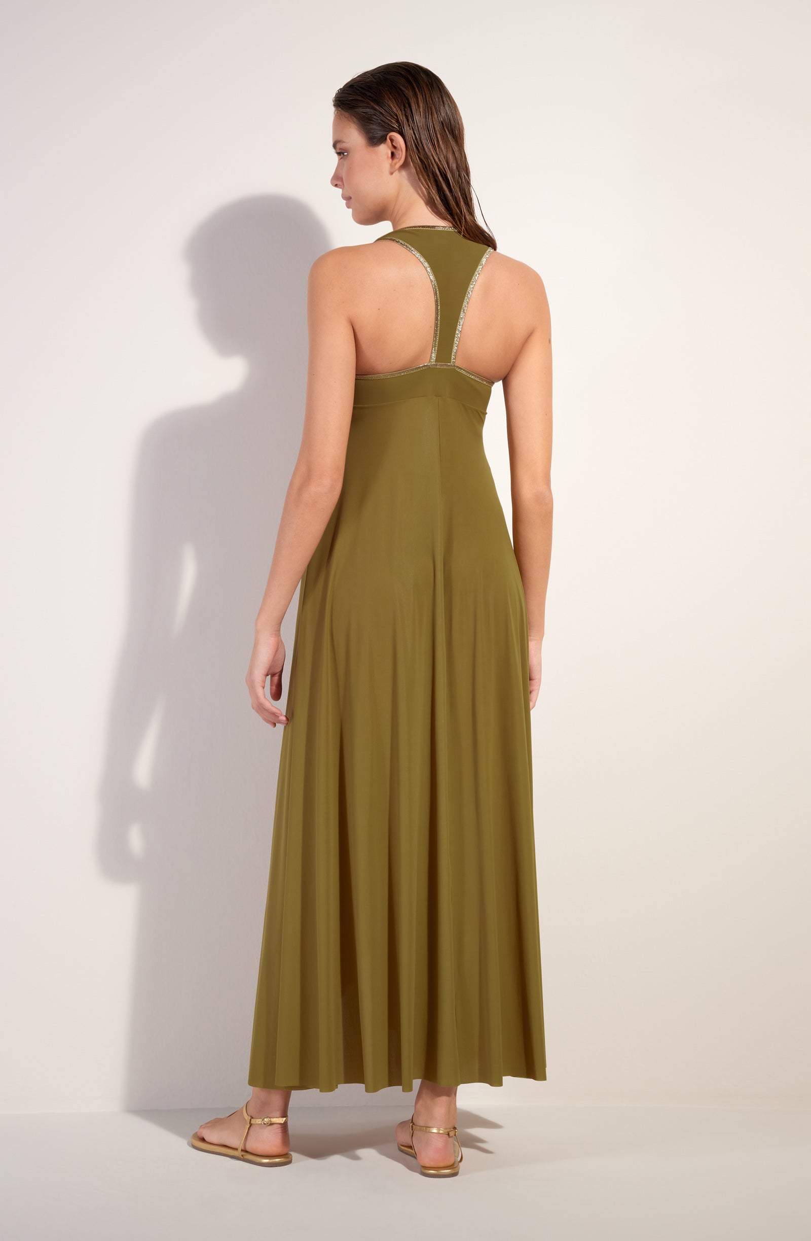 rosane robe longue bronze ouverte sur le devant