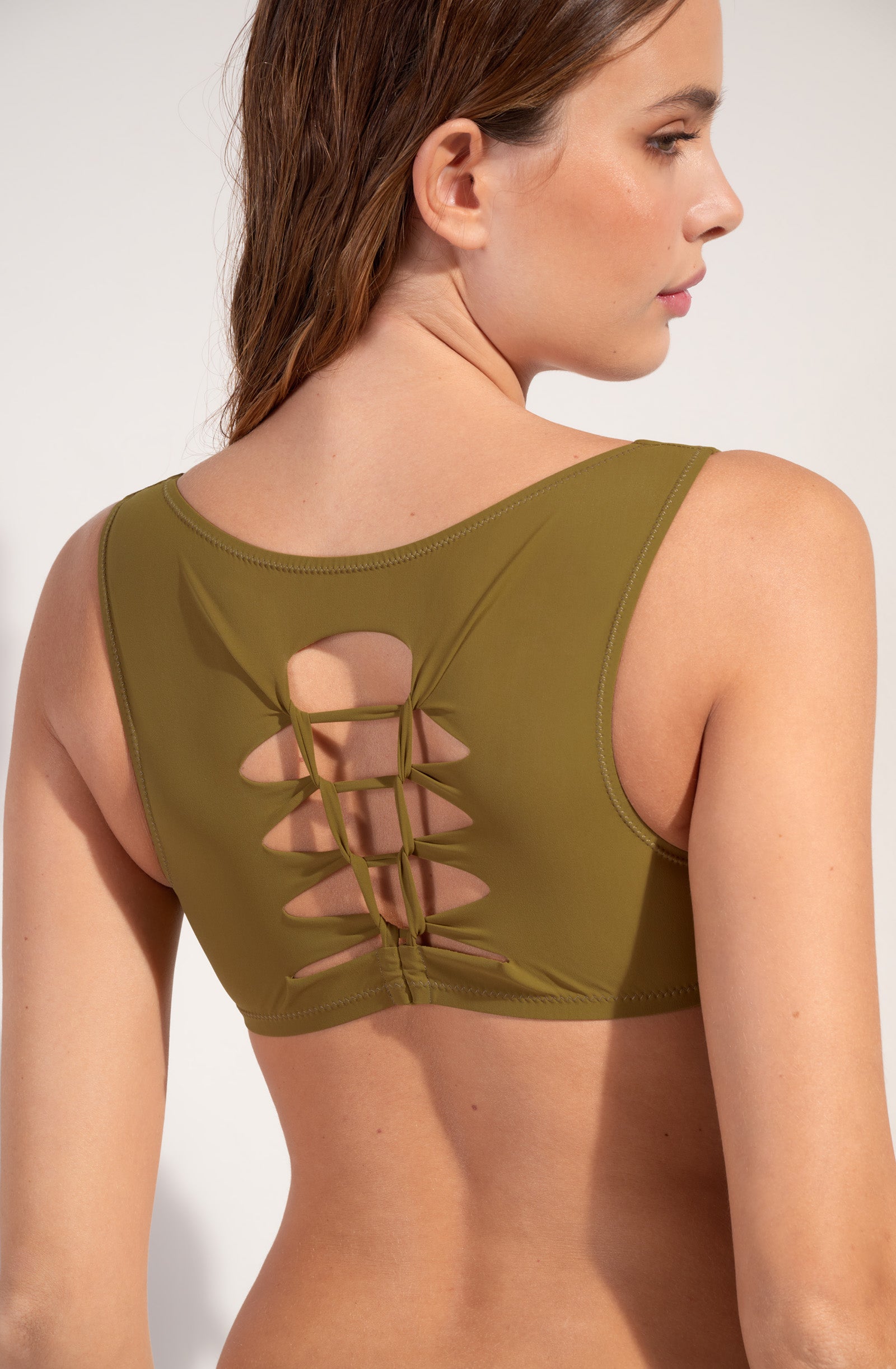 tecla haut de maillot crop top noue bronze
