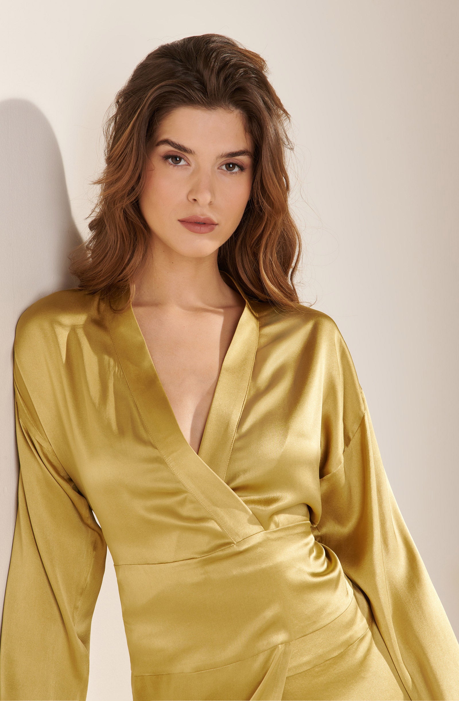 rakia bronze silk kimono dress