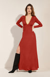 rivia Long brick red dress in lace and voile