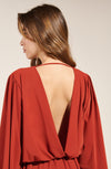 sioni V-neck flared brick red dress