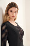 bogota black perforated long sleeved bodysuit