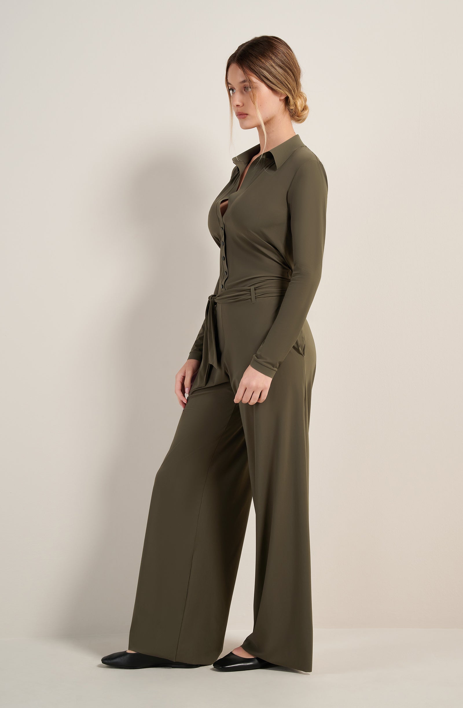 colbi lichen green long sleeved jumpsuit
