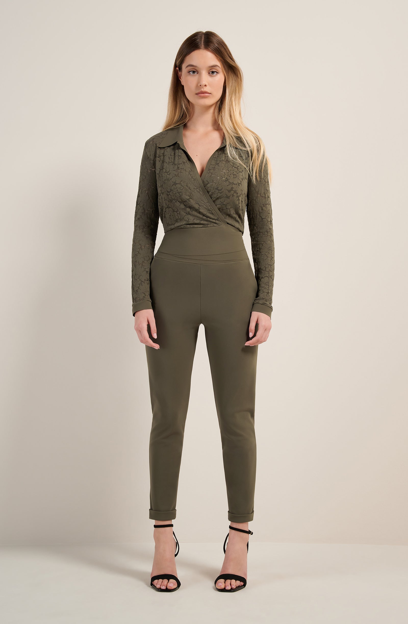 jazzi lichen green slim trousers