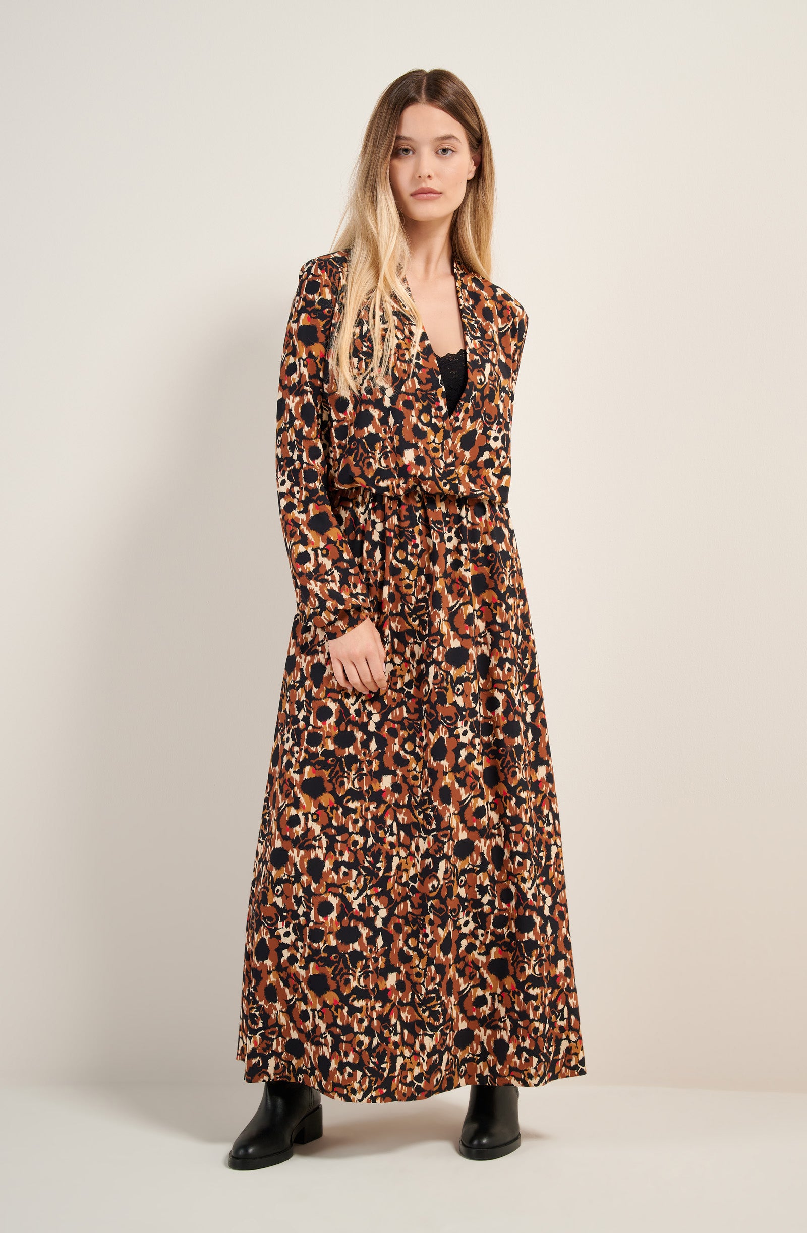 rejane long poppys print dress