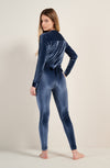 tricy blue striped velvet leggings