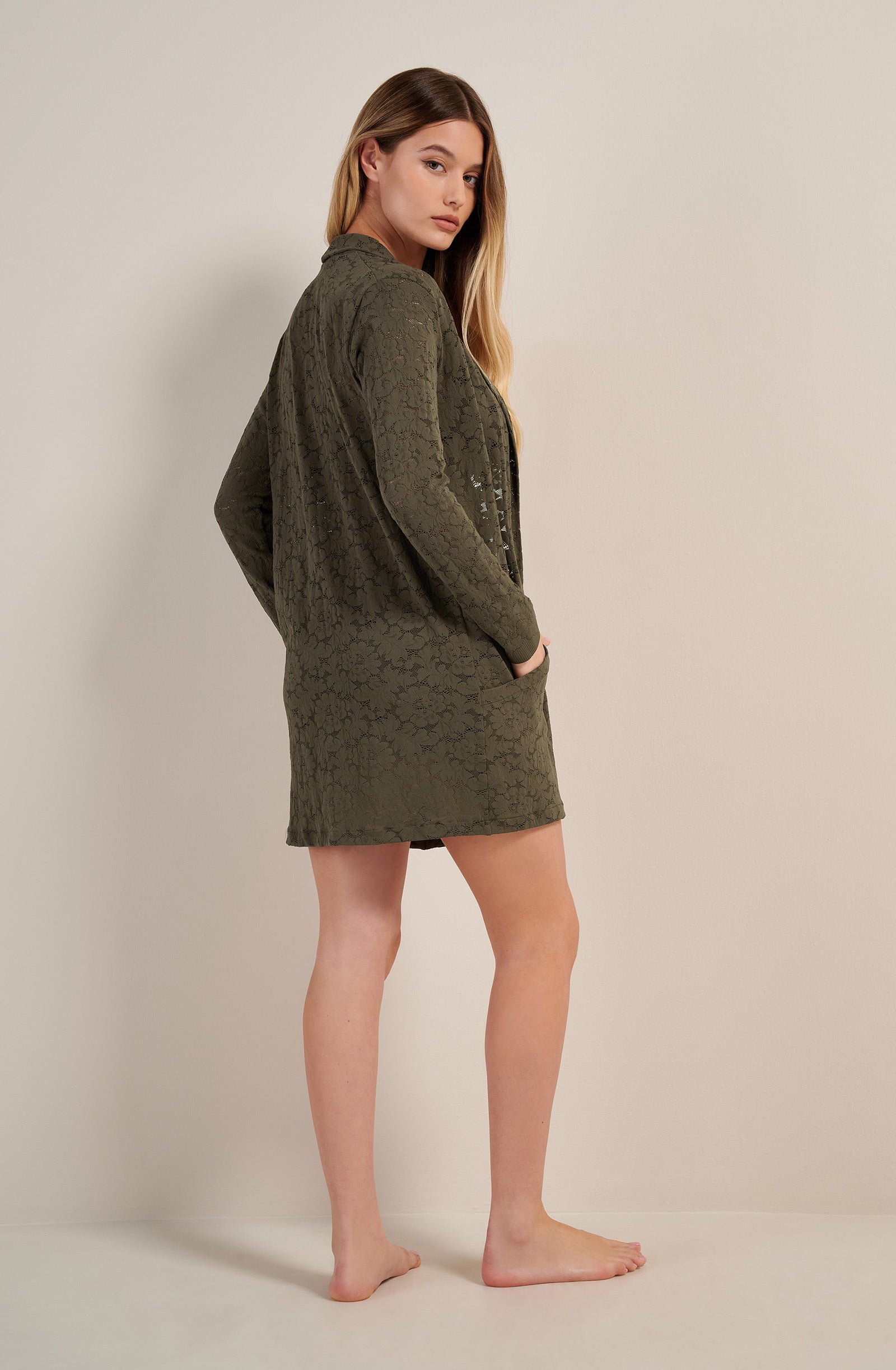 vaea lichen green lace long sleeved cardigan