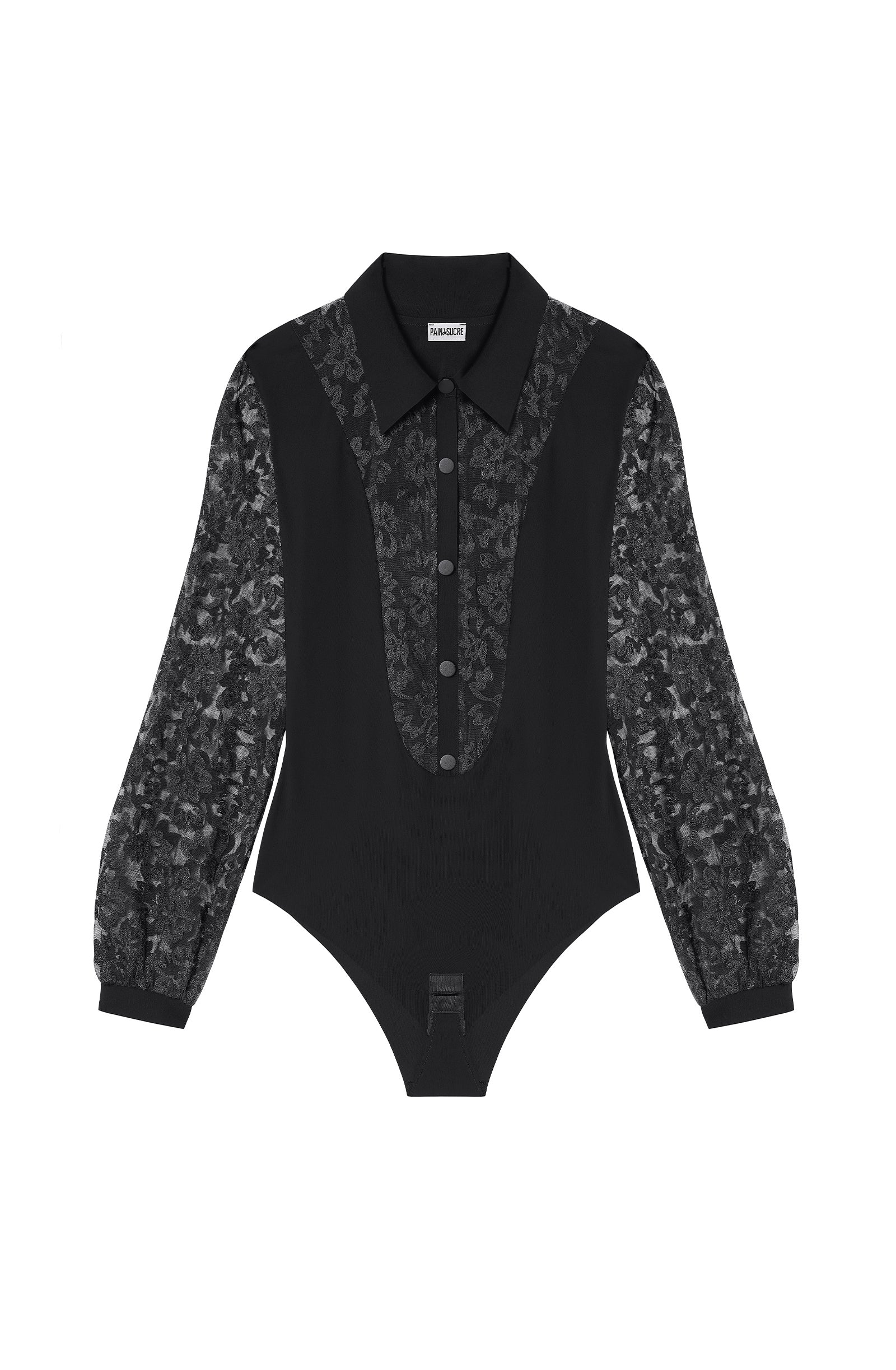 britney Body noir en tulle brodé