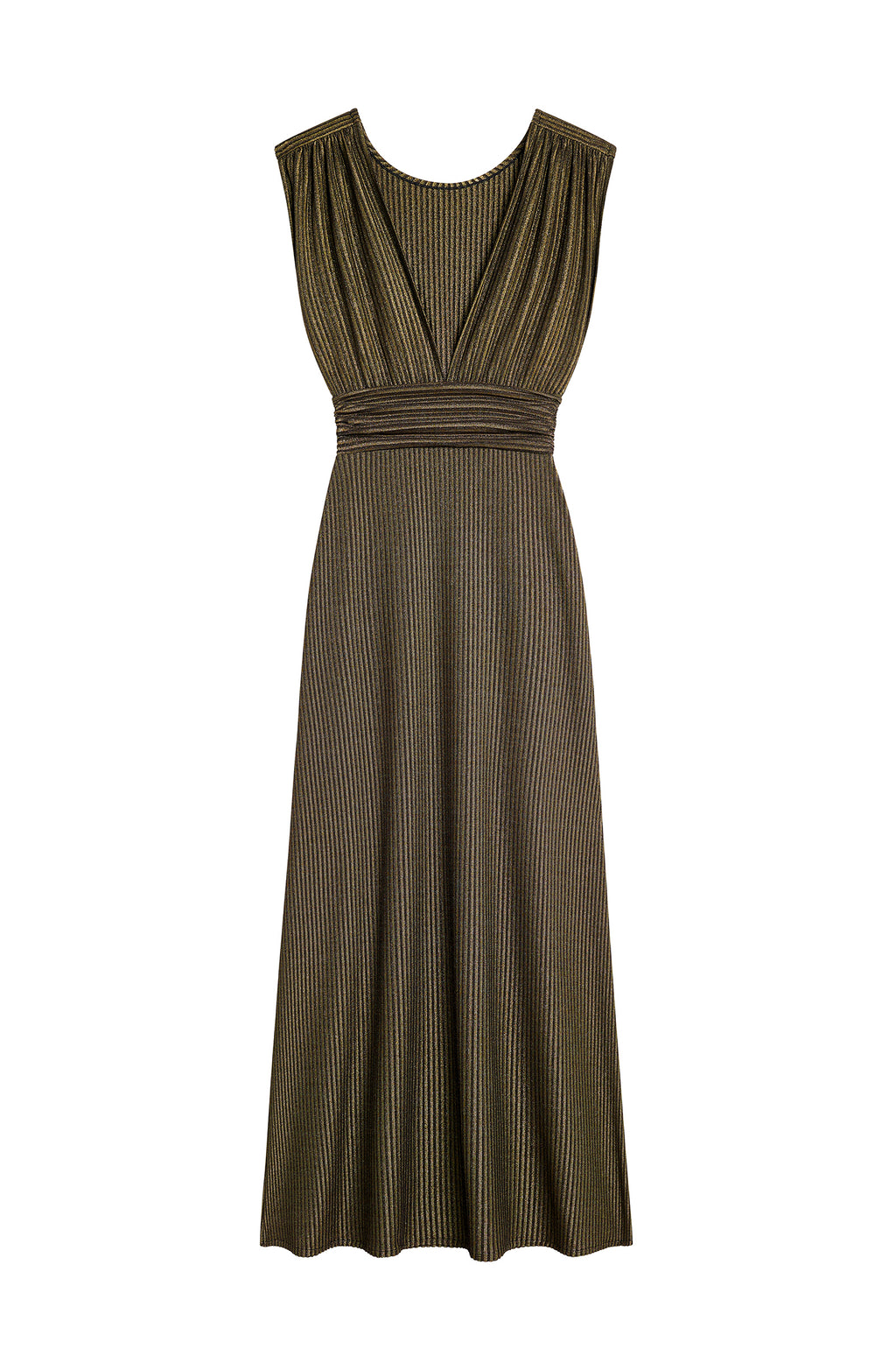 roxane Robe longue évasée en maille noire et dorée