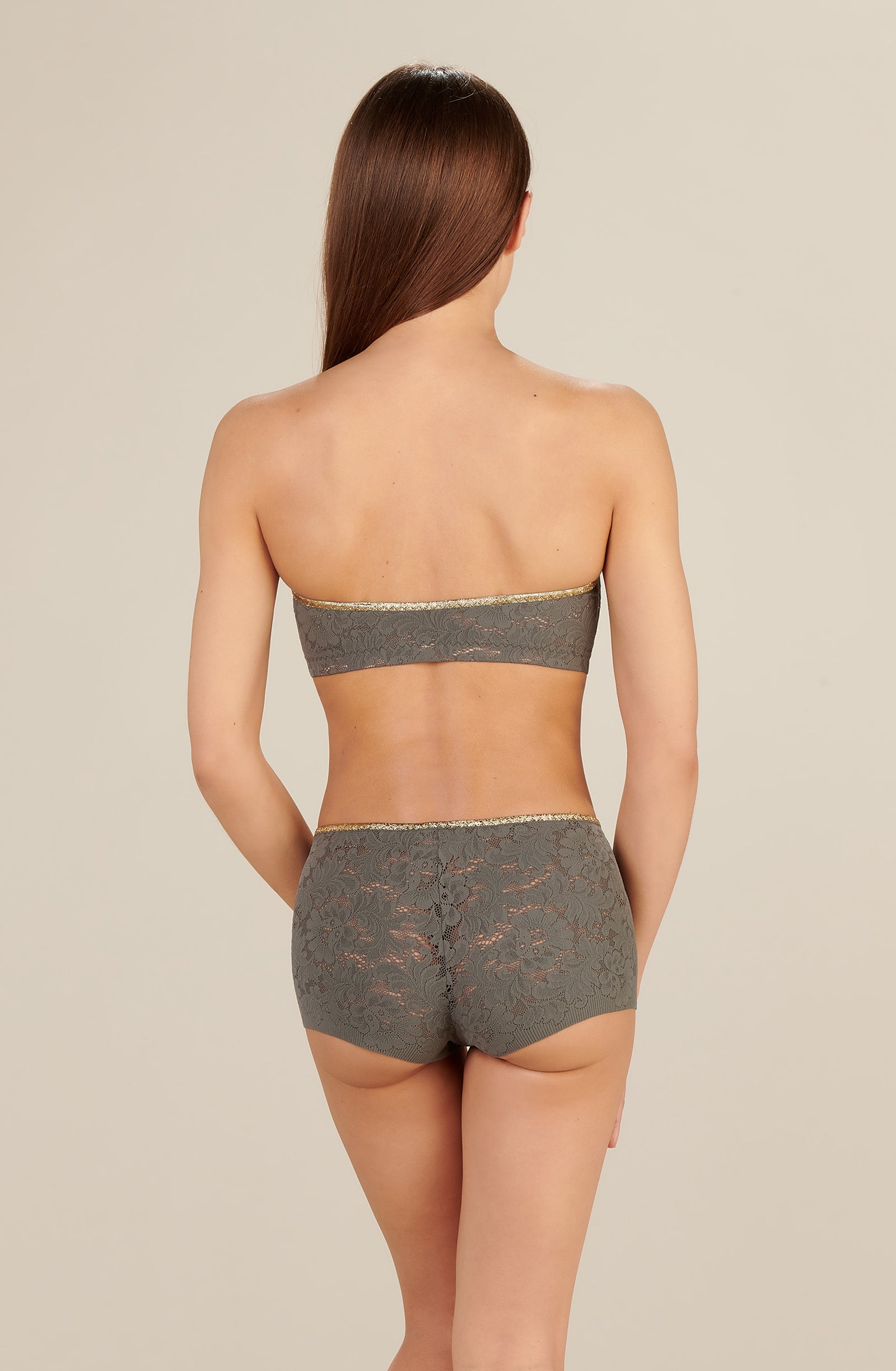 almond lace and lurex bandeau bra