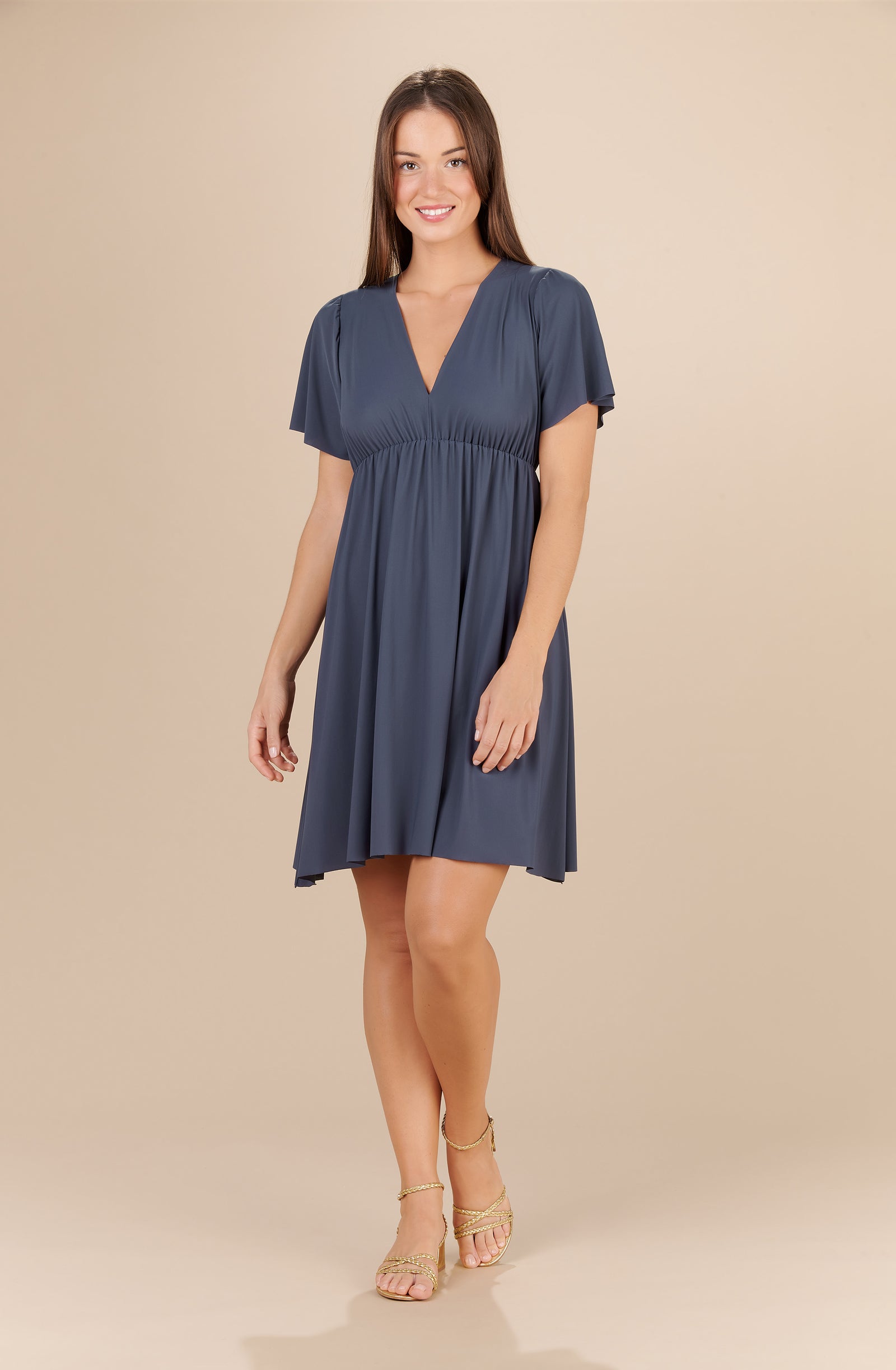 sidonie steel grey flared dress