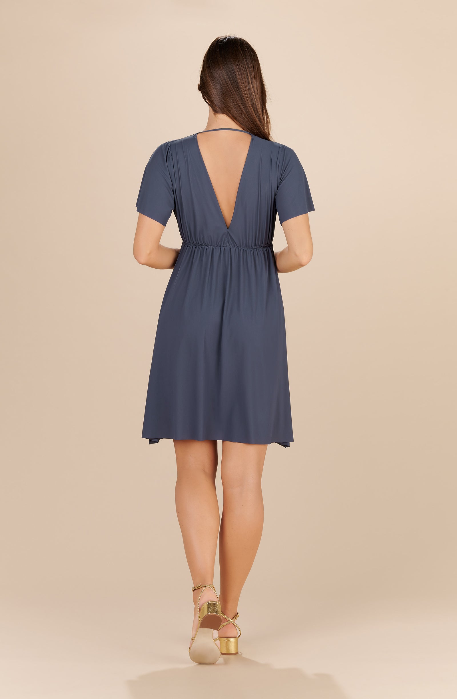 sidonie steel grey flared dress