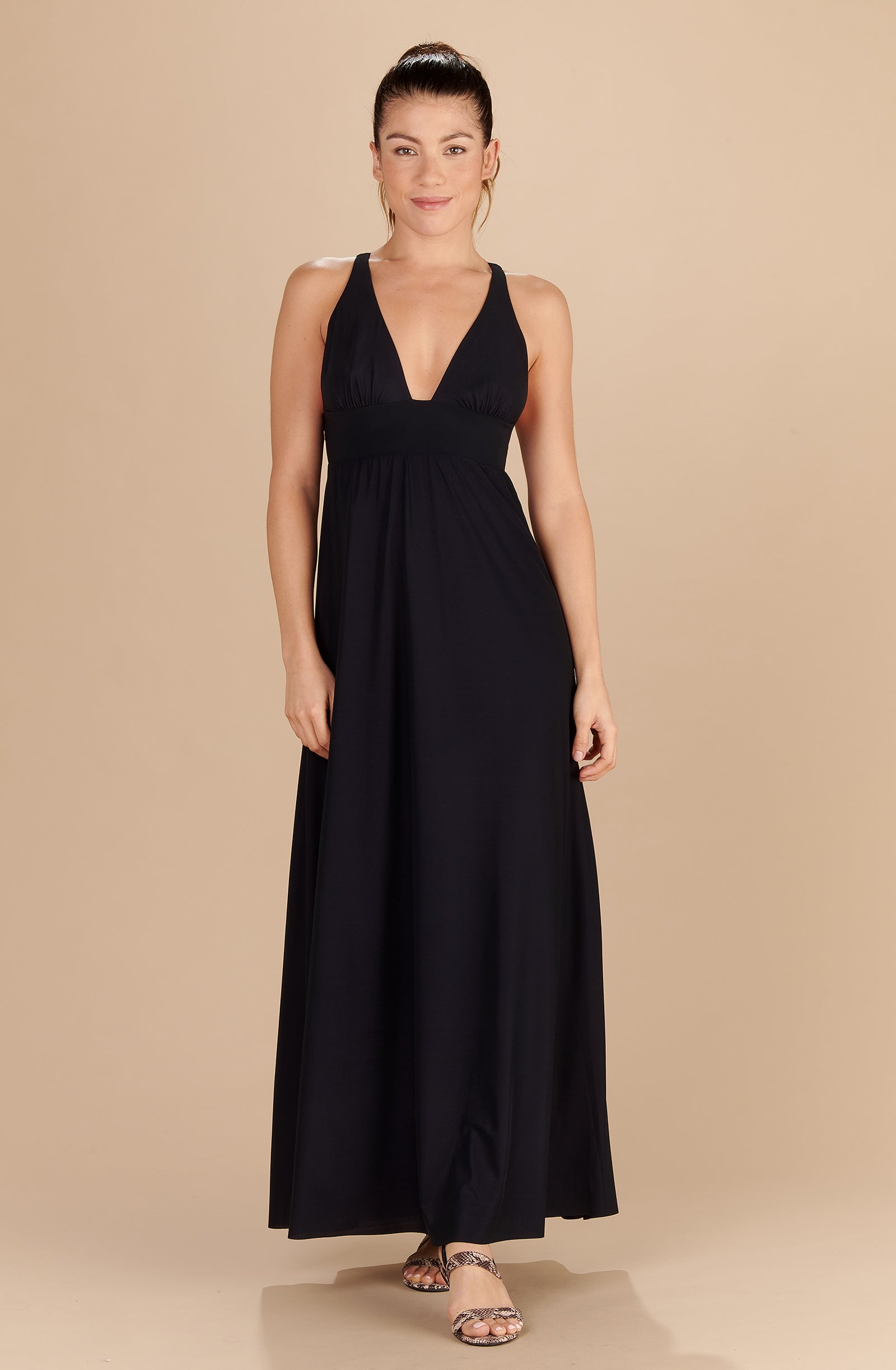 vick long black low neck dress