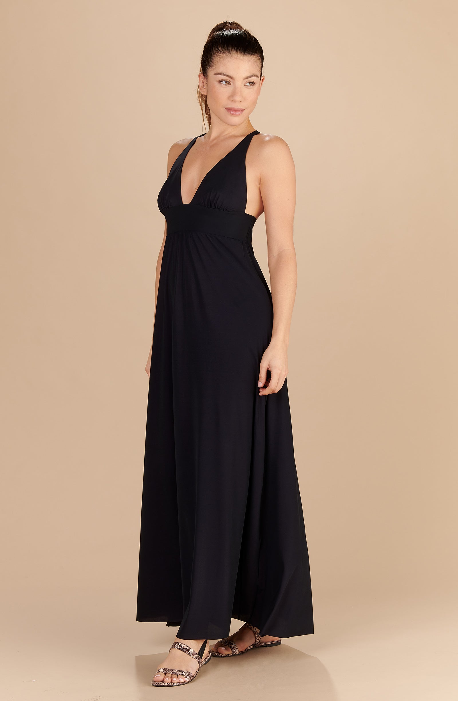 vick long black low neck dress