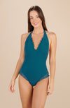 caylane - Persian blue ruffled scooped-out swimsuit