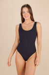 dita Black scooped-out back swimsuit and Lurex finish