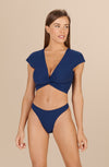 dolce - Midnight blue scooped-out high-waisted bikini bottoms