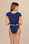 dolce - Midnight blue scooped-out high-waisted bikini bottoms