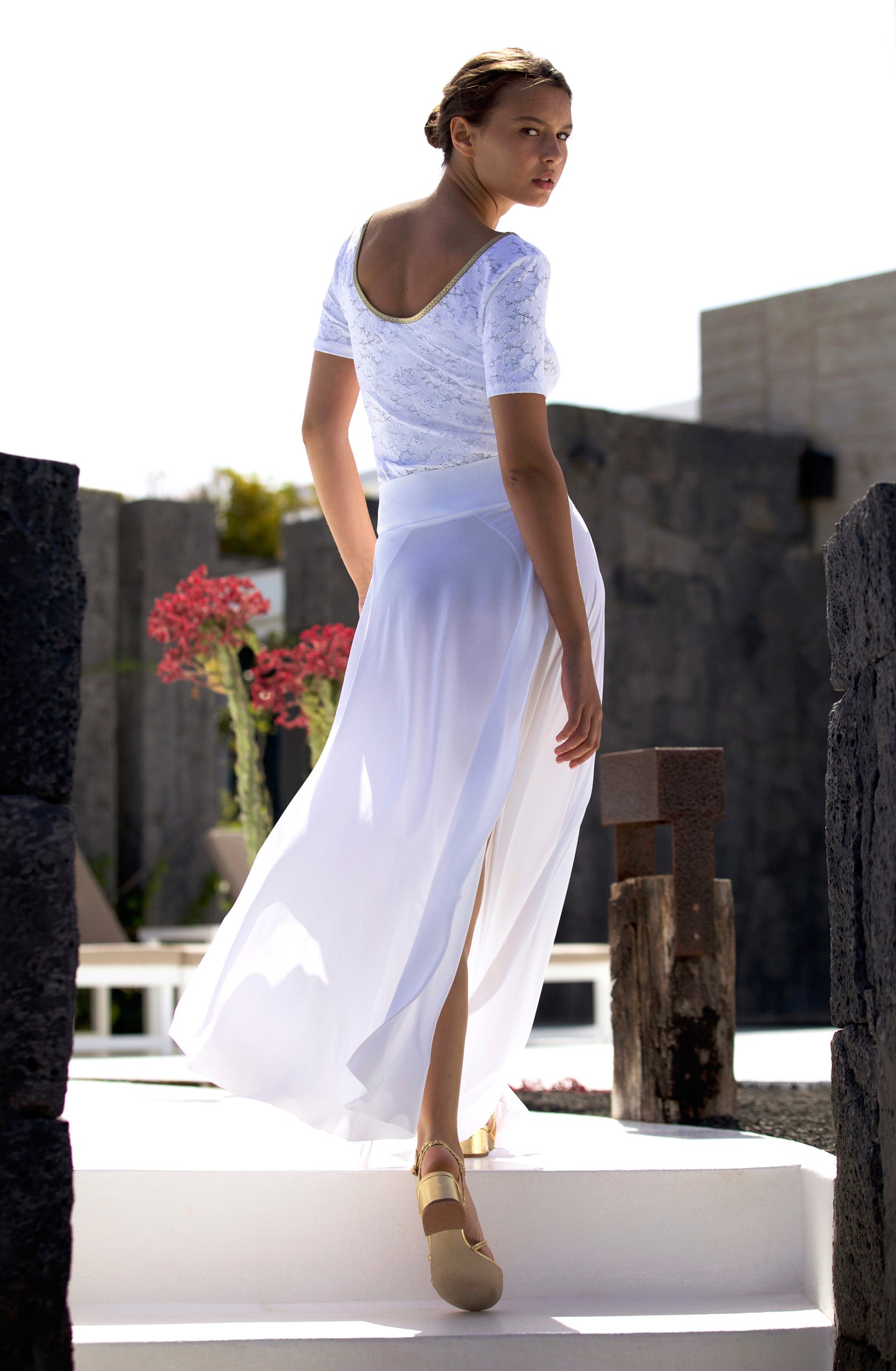 jax long white slit skirt