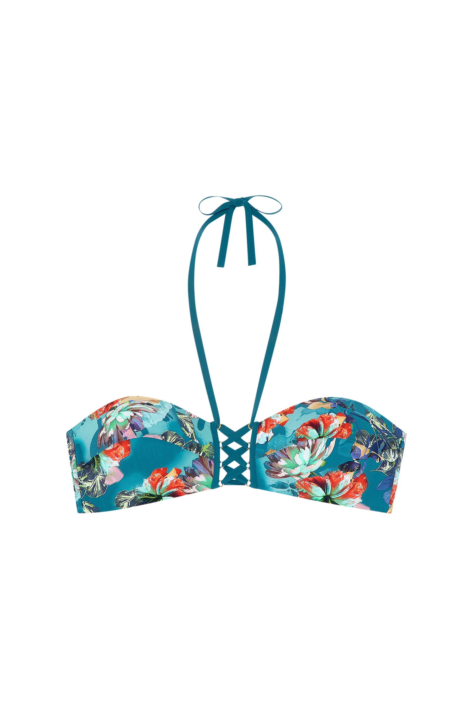 kamas blossom print bandeau bikini top with lacing