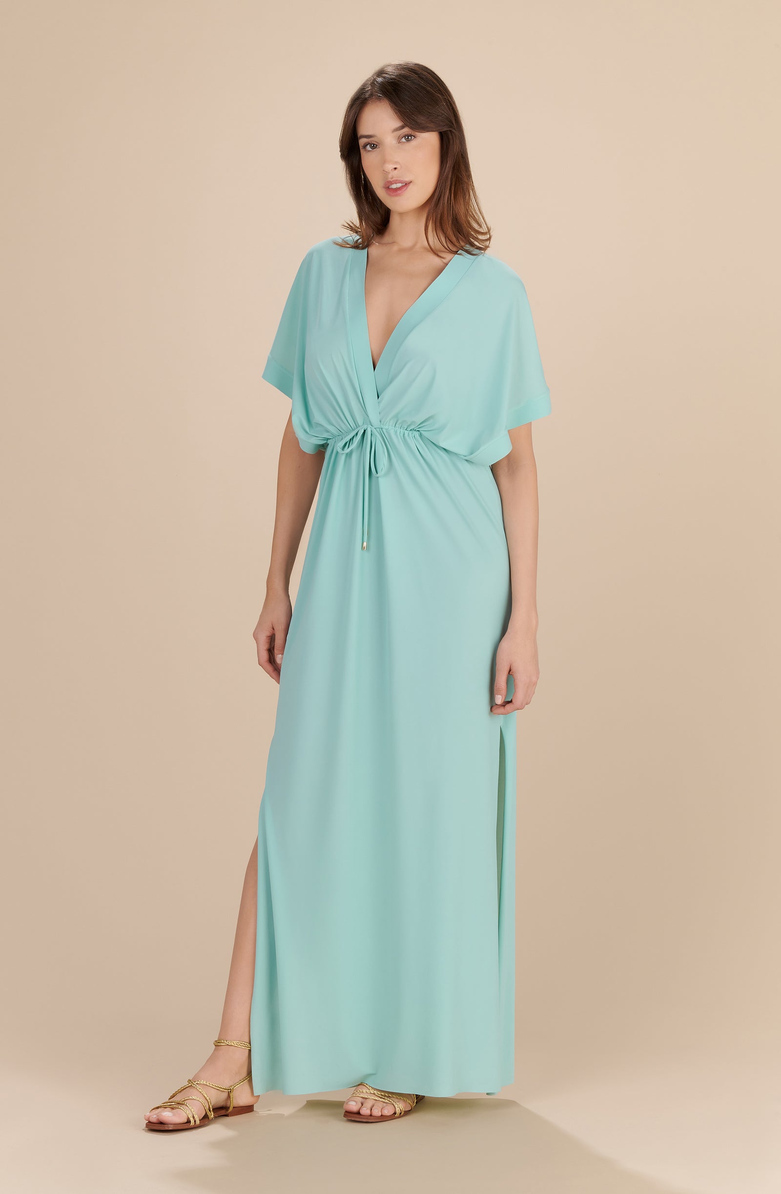 lyra long aqua side slit dress