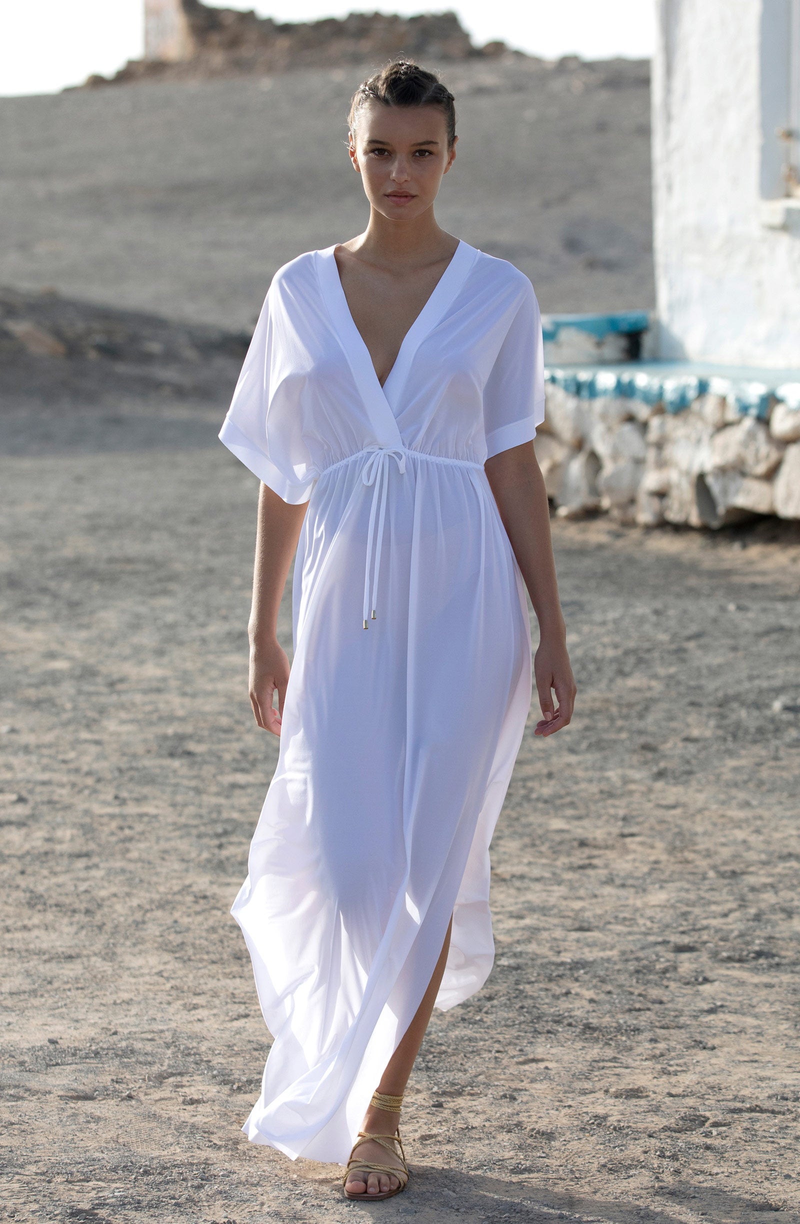 lyra - Long white slit side dress