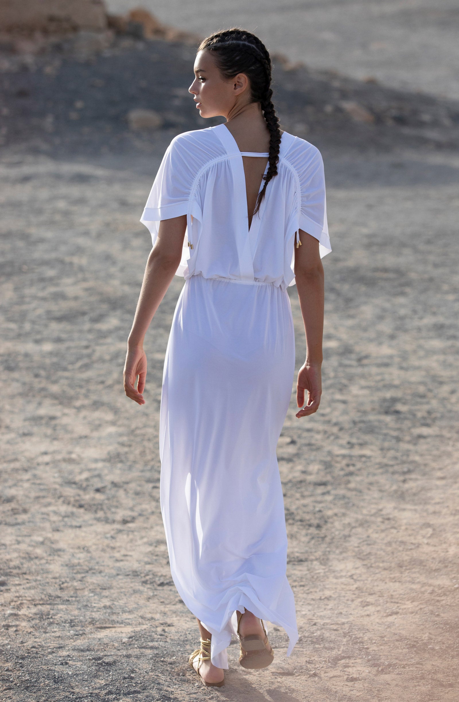 lyra - Long white slit side dress