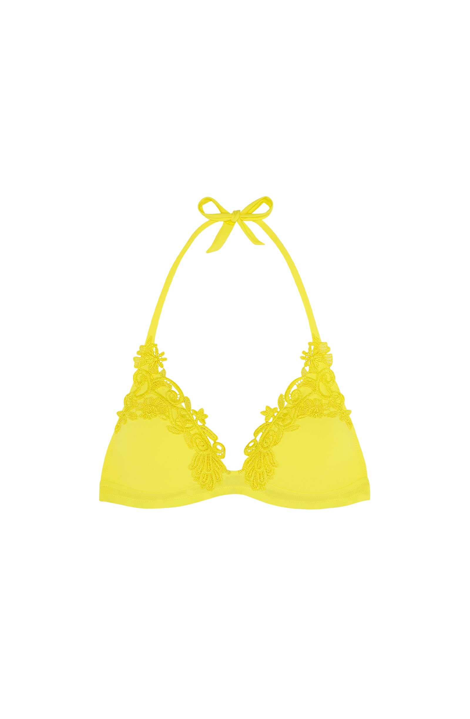 misi yellow embroidered bikini top