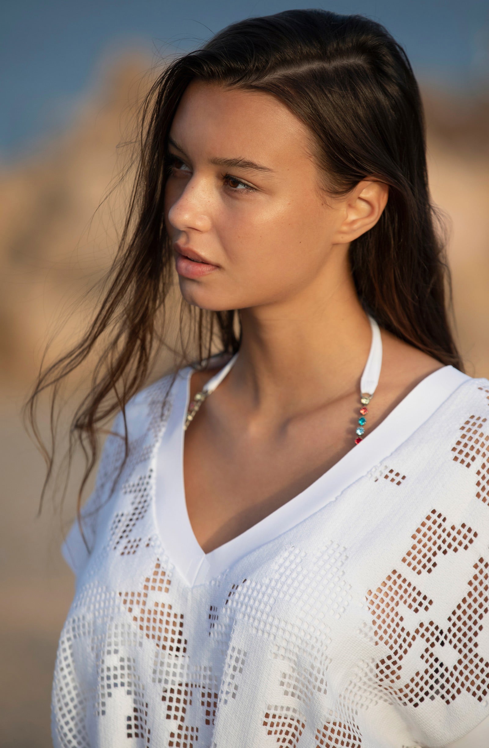 raina long white perforated dress