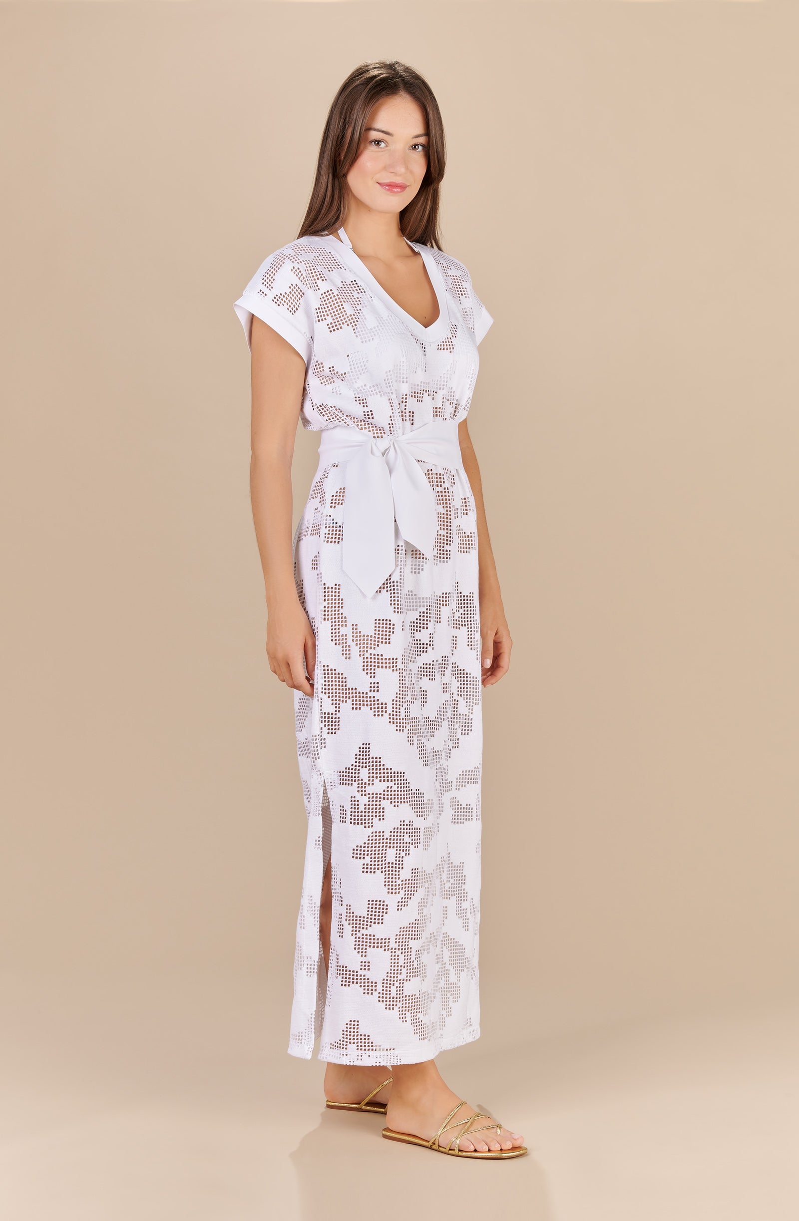 raina long white perforated dress