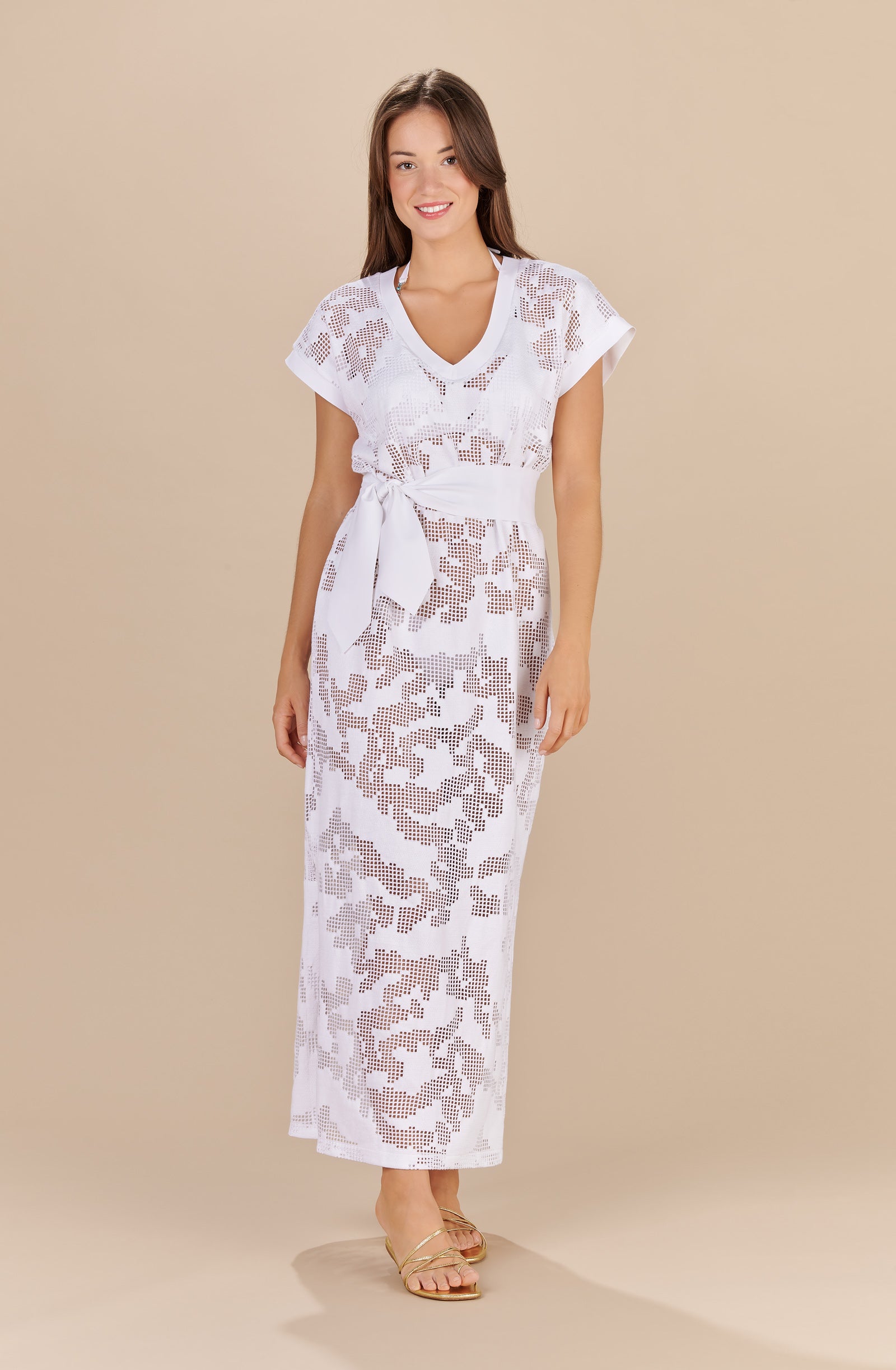 raina long white perforated dress