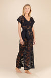 raina - Black long perforated fishnet dress