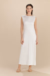 reanne Long mother-of-pearl dress with cowl neckline and guipure