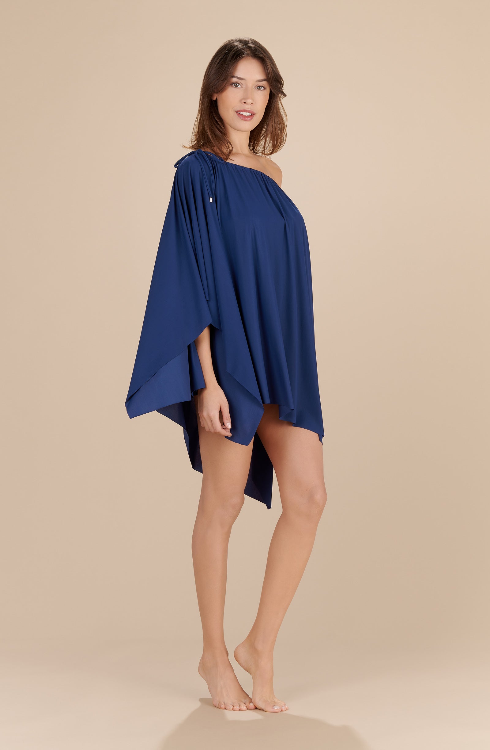 romane midnight blue draped multiposition tunic