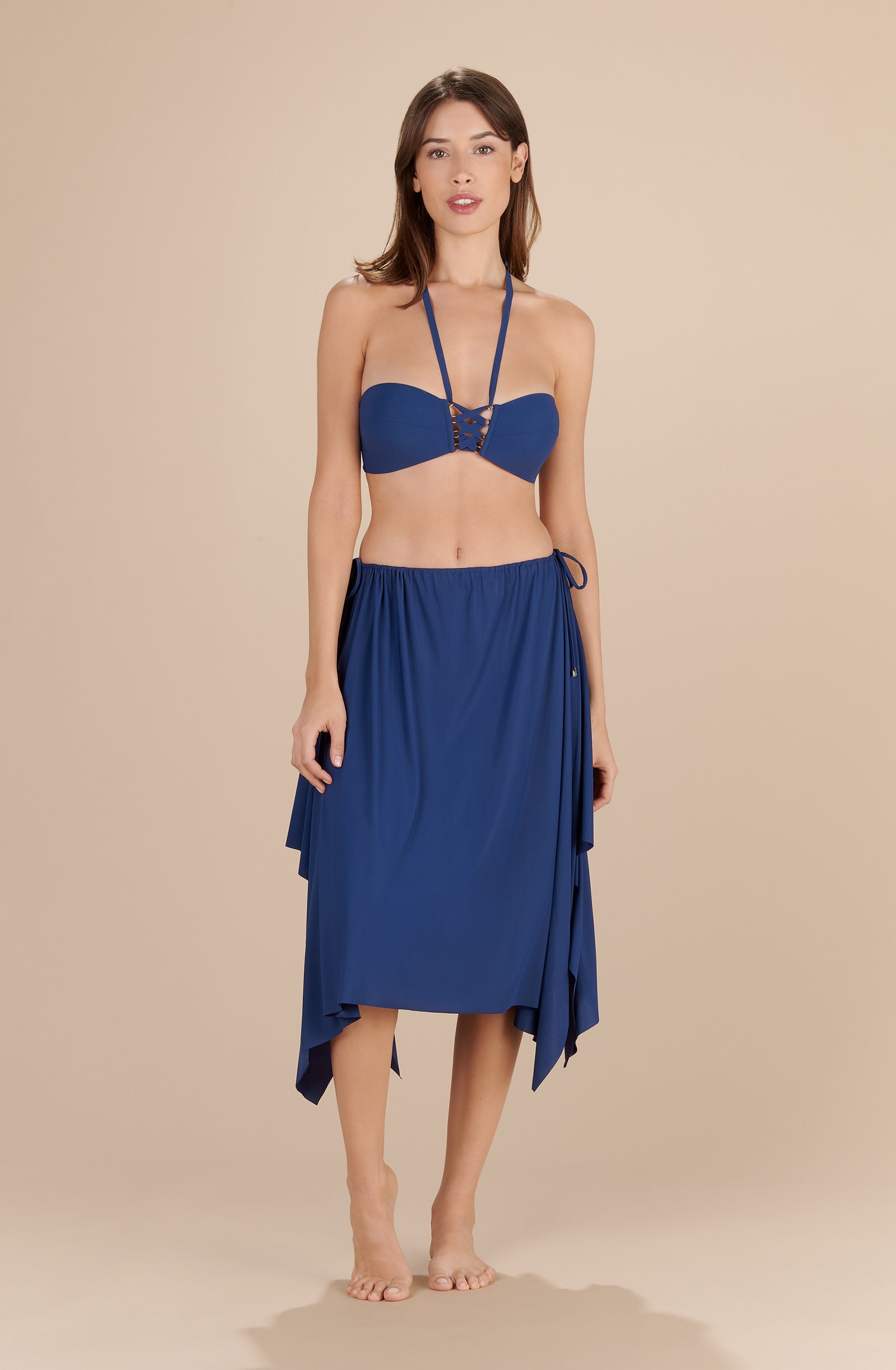 romane midnight blue draped multiposition tunic