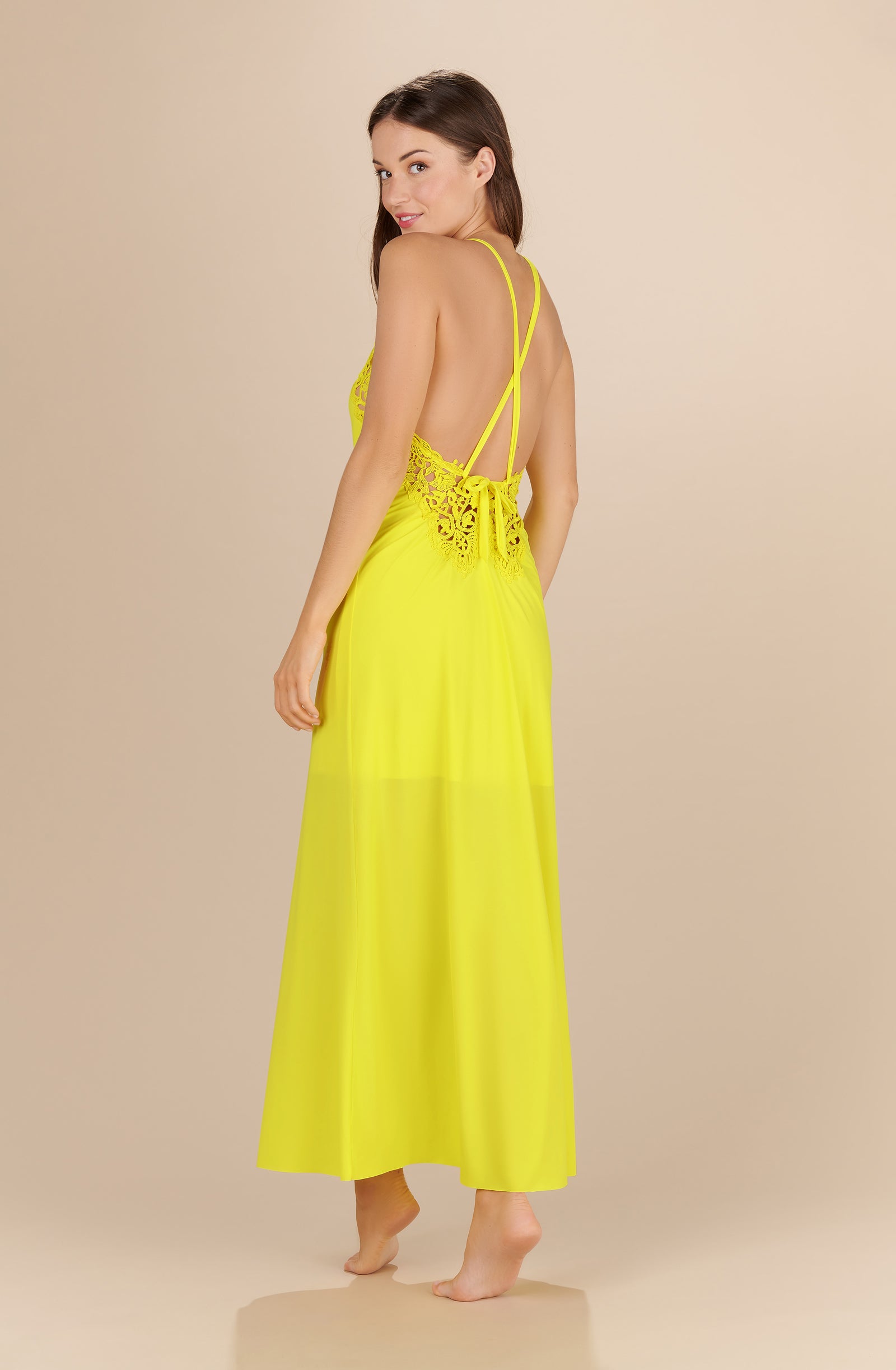 rowan - Long yellow halter neck dress