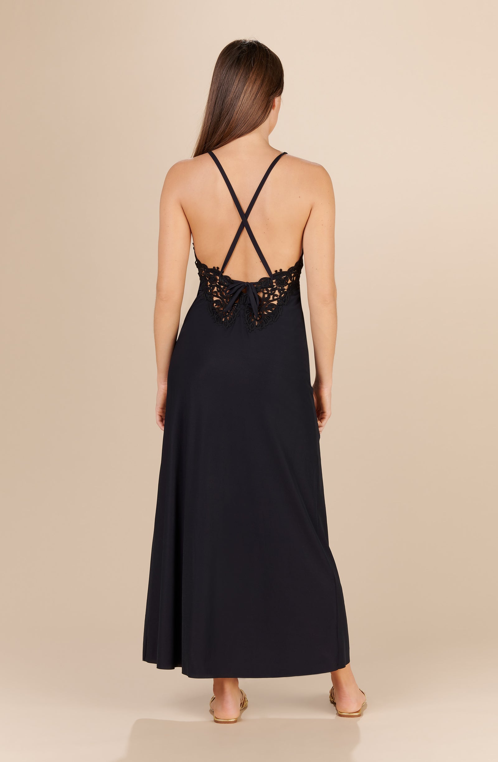 rowan - Long black halter neck dress