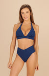 wina - Midnight blue v-shaped high-waisted bikini bottoms