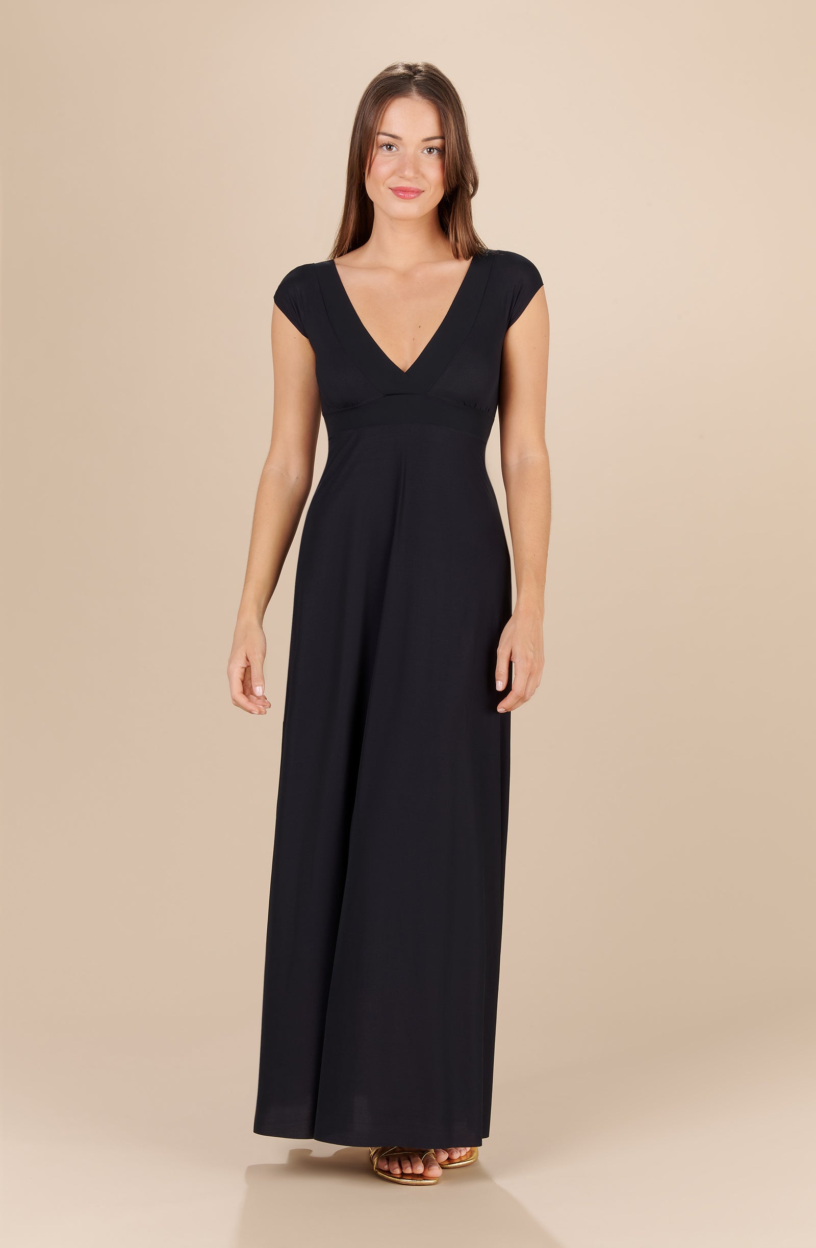 zaelie long black light voile neckline dress